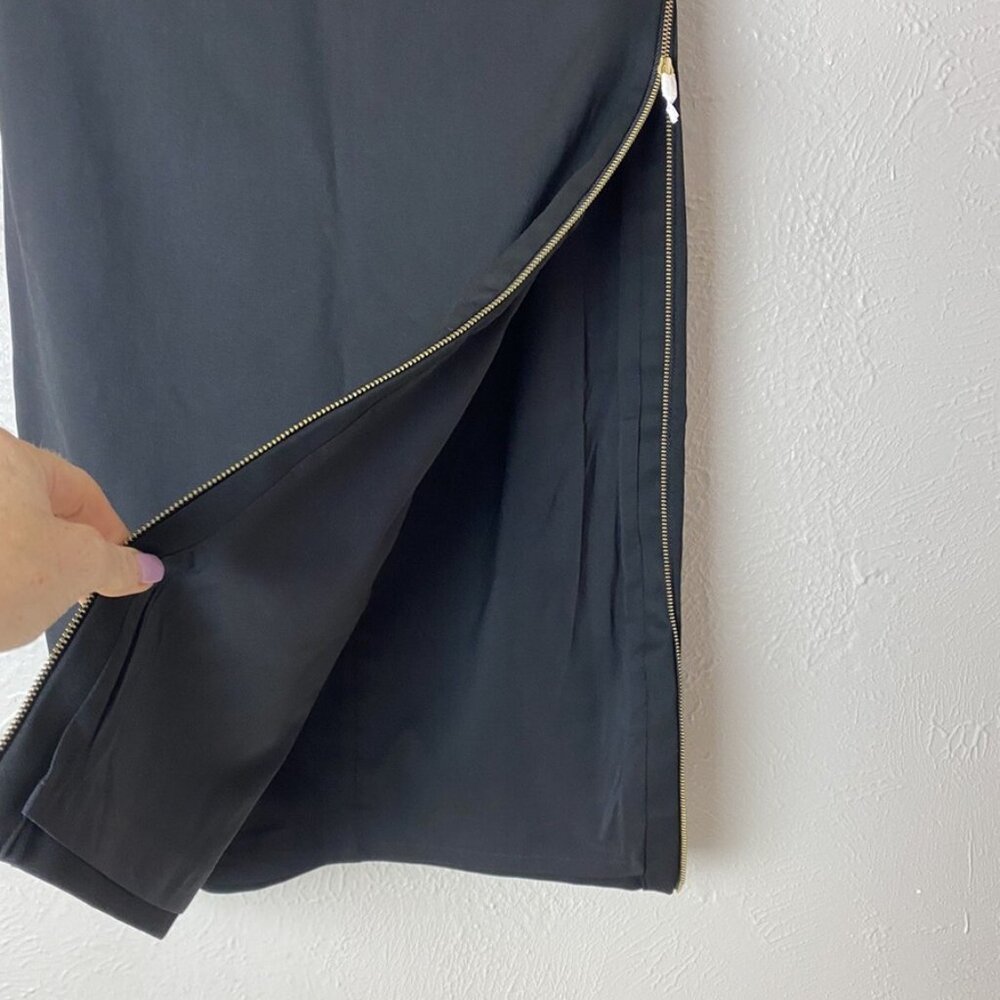 EXPRESS Size 0 Gold SIDE ZIPPER MIDI PENCIL SKIRT BLACK Stretch Fitted NWT